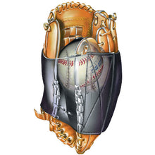 An illustration of the Markwort Glove Locker: LOCK by Markwort shows a baseball glove with silver mechanical elements and wires in the webbing and fingers, plus metallic parts and a neoprene wrap for extra support.