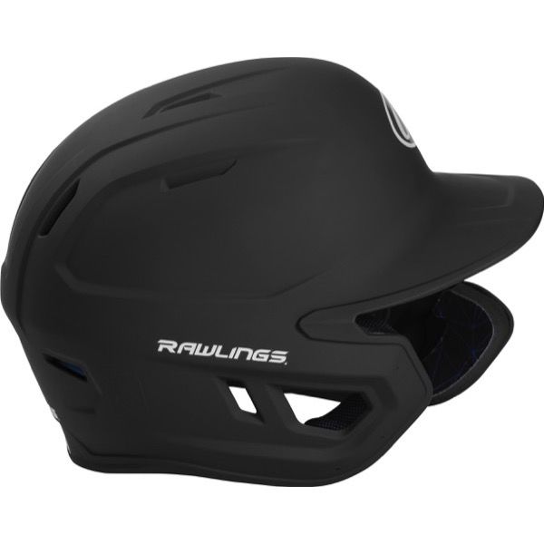 A Rawlings Mach Matte Batting Helmet with EXT Flap (MACHEXT) in matte black, featuring a protective face guard and white Rawlings logo on the side.