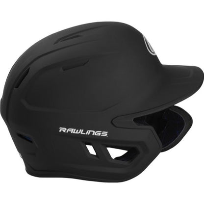 A Rawlings Mach Matte Batting Helmet with EXT Flap (MACHEXT) in matte black, featuring a protective face guard and white Rawlings logo on the side.