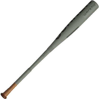 The 2022 Warstic Gunner -3 BBCOR Baseball Bat (USED) features a gray barrel, brown handle, and the Warstic logo near the barrel—perfect for contact hitters seeking performance in a two-piece design. Displayed on a white background.