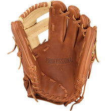 The Easton Morgan Stuart Professional Collection Signature Series 11.75" Fastpitch Softball Glove (MJS1878) features visible stitching, laces, a signature on the palm, and is crafted from Premium Reserve USA steer hide leather.
