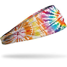 The Junk Moksha Headband by Junk features a vibrant tie dye design and is made from technical t-shirt fabric for superior sweat wicking.