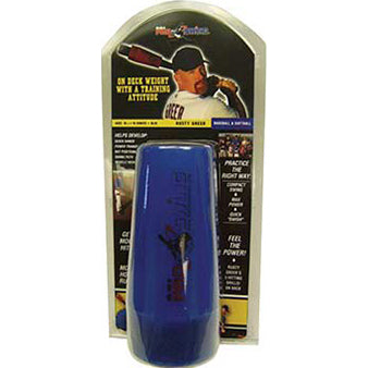 The Markwort RBI Pro Swing (RB9ZRD / RB12ZC / RB16ZBL) baseball swing trainer is packaged in plastic, with a background showing a player swinging and text highlighting its benefits and usage instructions.