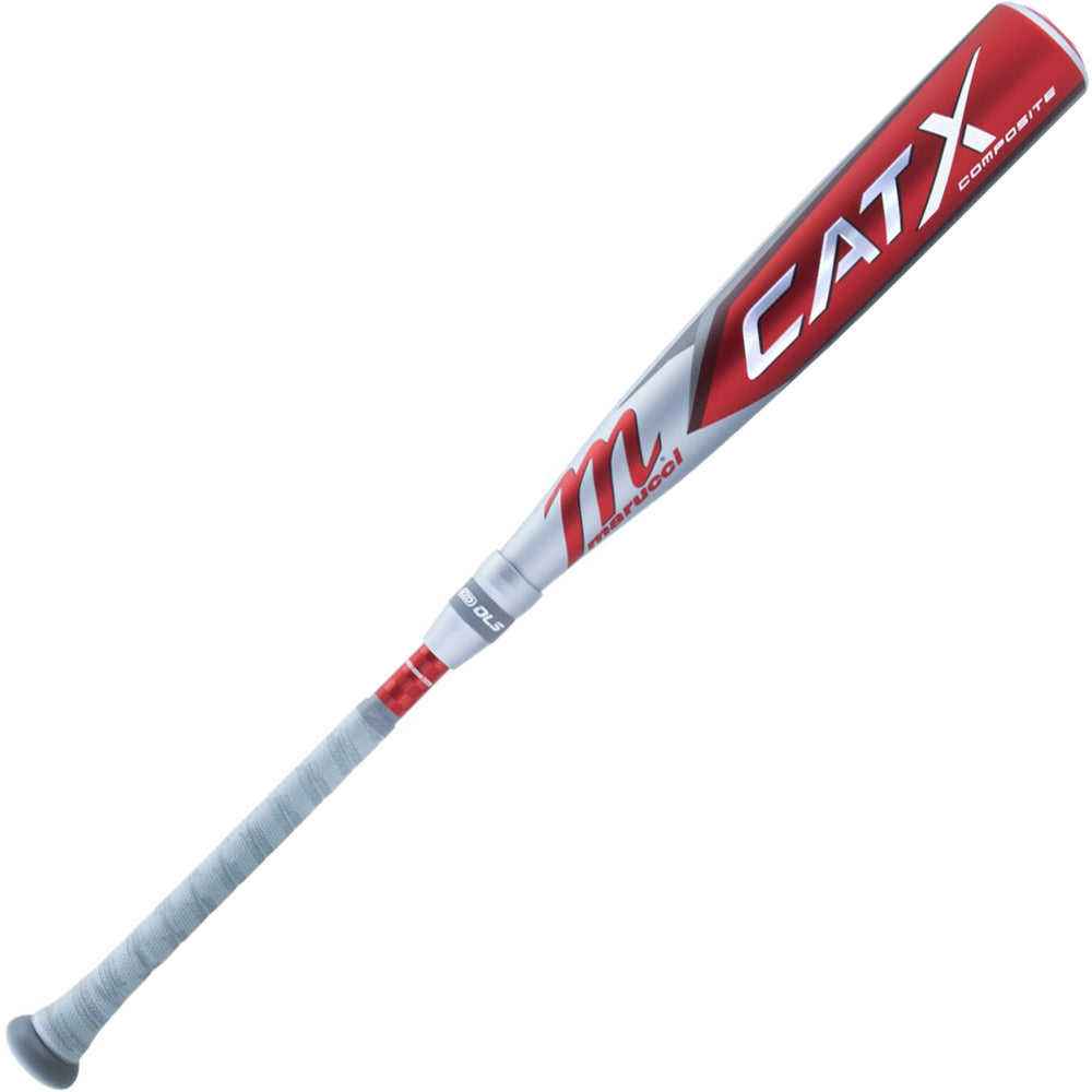 A close-up of the 2023 Marucci CATX Composite (-8) 2 3/4" USSSA Baseball Bat (MSBCCPX8) highlights its balanced design for faster swing speeds.