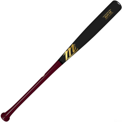 A Marucci GLEY25 Gleyber Torres Pro Model Maple Wood Bat (MVE2GLEY25-CH/BK) in maroon and black with a gold logo and text on the barrel, shown against a white background.