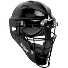 The All Star Player's Series Hockey Style Catcher's Helmet (MVP2300 / MVP2310) features a black high-impact ABS shell, metal face guard, padded interior, and side “ALL-STAR” logo for baseball or softball protection.