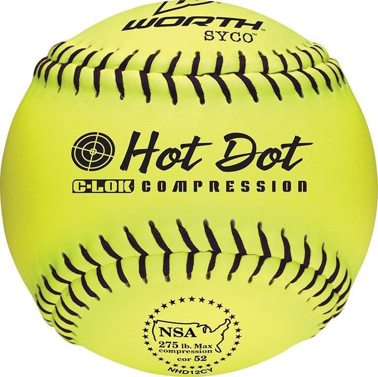 Worth NSA Hot Dot 12" 52/275 Composite Slowpitch Softballs: NHD12CY