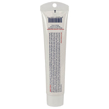 A white tube of Nokona Classic Glove Conditioner: NLT by Nokona is shown from the back, featuring a barcode, red and blue printed instructions, and a white cap on the bottom. The small text on the tube isn’t fully legible.