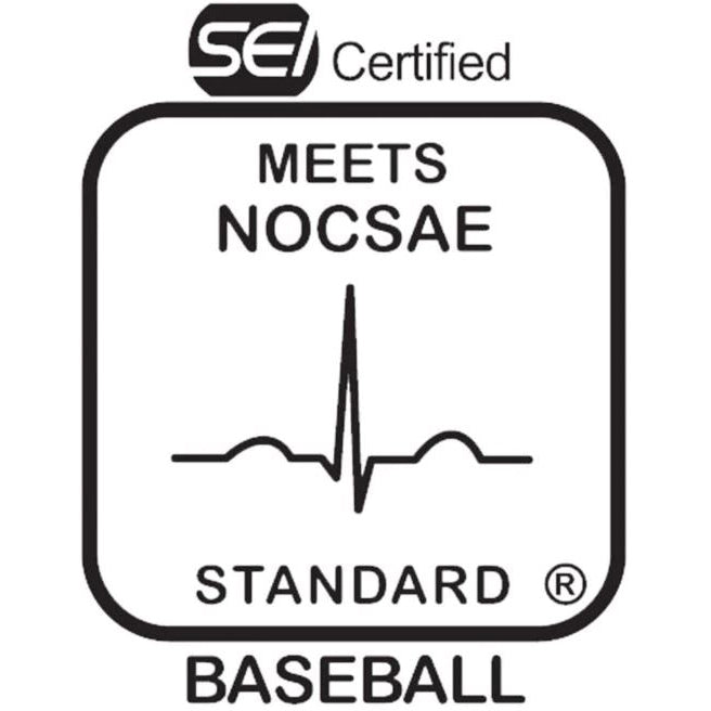 Black and white SEI Certified logo with “Meets NOCSAE Standard” and a heartbeat line—perfect for All Star System7 Axis Catcher's Chest Protector models CPCC912S7X, CPCC1216S7X, or CPCC40PRO.