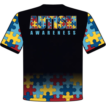 Show your support for Autism Awareness with the DSG Apparel National Softball Association NSA Sublimated Short Sleeve Shirt, featuring a vibrant puzzle piece design.