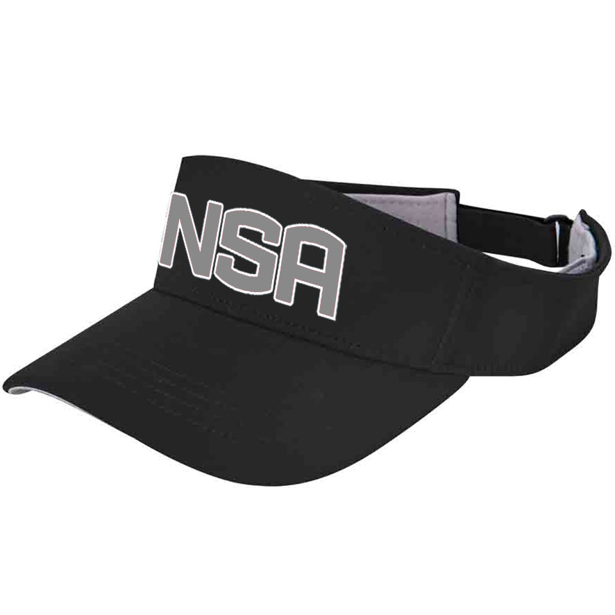 The Champro Sports NSA Classic Series Visor: HV6 is a black cap featuring “NSA” for the National Softball Association in large white block letters across the front.