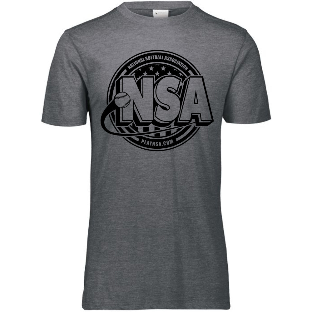 The DSG Apparel National Softball Association NSA Tone Tri Blend Short Sleeve Shirt offers fans a comfortable, classic grey tee with a stylish logo—perfect for showing support.