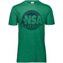 The DSG Apparel National Softball Association NSA Tone Tri Blend Short Sleeve Shirt is a green tee with a stylish logo, ideal for NSA fans.