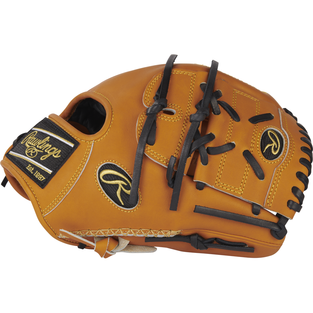 The Rawlings Heart of the Hide 11.75" Baseball Glove: PRO205-9TB by Rawlings rests on a white background, an ideal choice for infielders or pitchers seeking top-quality performance.