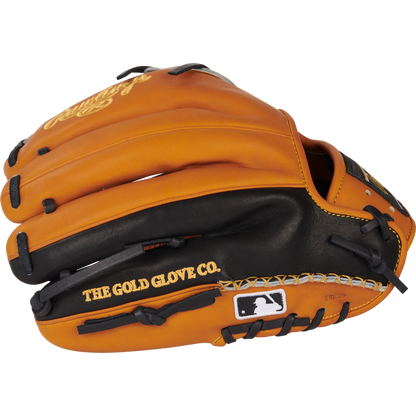 A Rawlings Heart of the Hide 11.75" Baseball Glove (PRO205-9TB) in brown and black, featuring THE GOLD GLOVE CO. and MLB logo stitching, is shown against a plain white background.