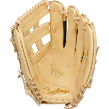 A close-up of the Rawlings Heart of the Hide R2G ContoUR 12.5" Baseball Glove (PROR3028U-6C), expertly crafted from premium steer-hide leather.