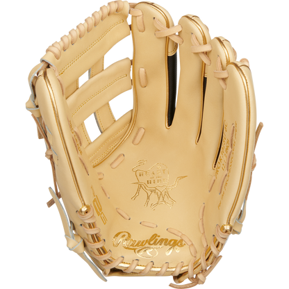 A close-up of the Rawlings Heart of the Hide R2G ContoUR 12.5" Baseball Glove (PROR3028U-6C), expertly crafted from premium steer-hide leather.