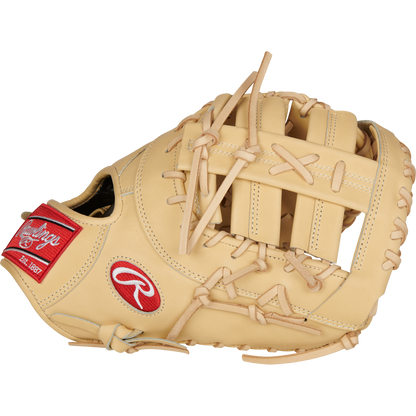 The Rawlings Pro Preferred 13" Baseball First Base Mitt (PROSDCTCC) is a tan kip leather glove with visible laces, webbed pocket, and a red Rawlings logo on the wrist strap, shown against a plain white background.