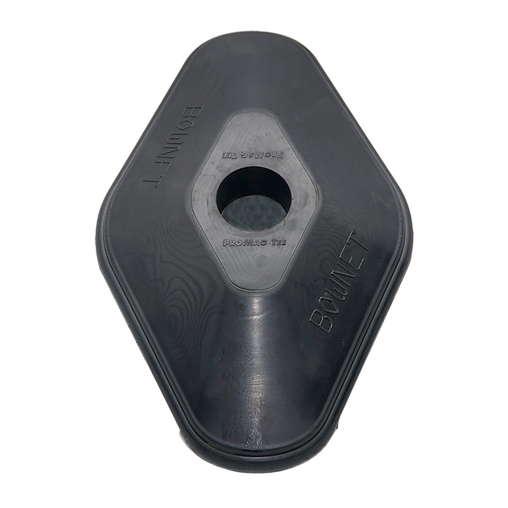 A black, hexagonal rubber grommet with a central hole and "BONNET" embossed on its surface, designed for securing or sealing. Its durability matches the material of the Bownet ProMag Batting Tee (BN-PROMAG TEE) by Bownet.