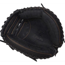 The Rawlings Renegade 32.5" Baseball Catcher's Mitt (RCM325B) is a black leather glove with visible stitching and prominent Rawlings branding inside, designed specifically for baseball catchers.