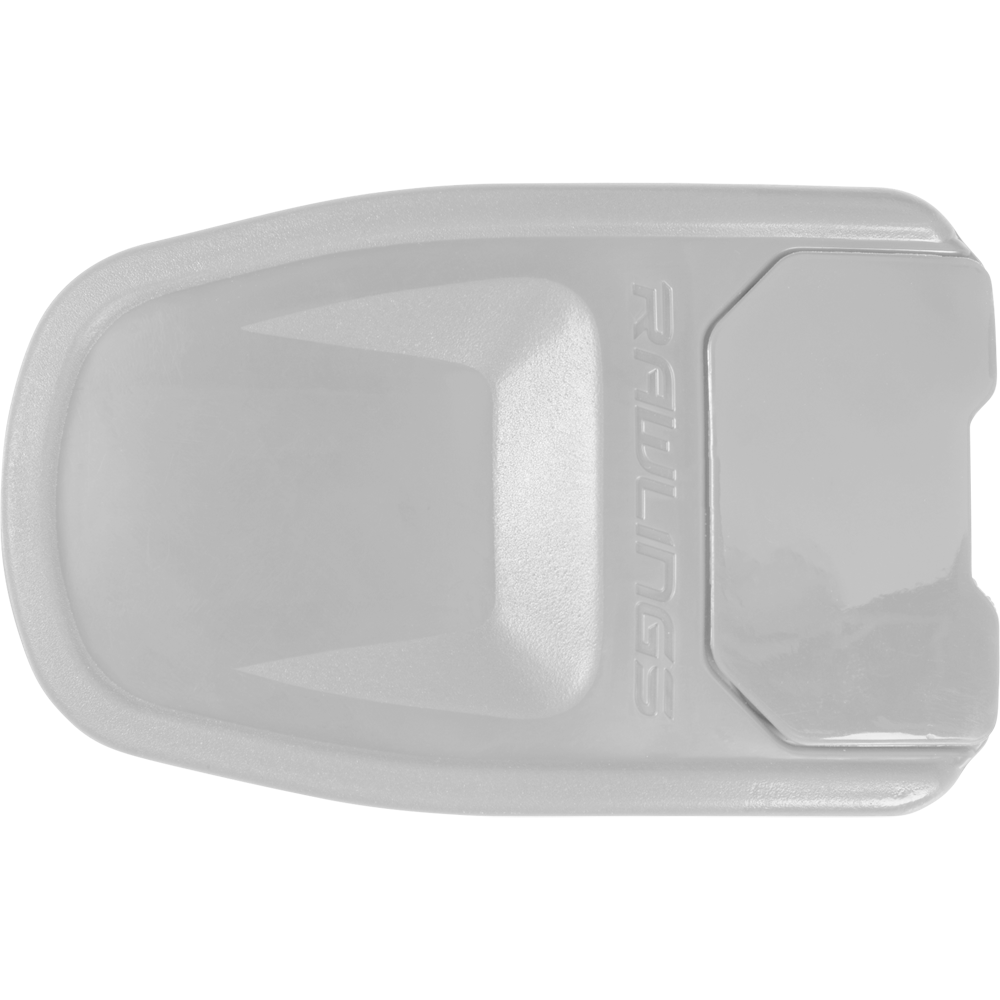 Gray Rawlings sliding pad features a contoured shape and embossed logo for leg protection during slides—pairs perfectly with other gear like the Rawlings R16 Reverse Batting Helmet Extension (Jaw Guard), REVEXT.