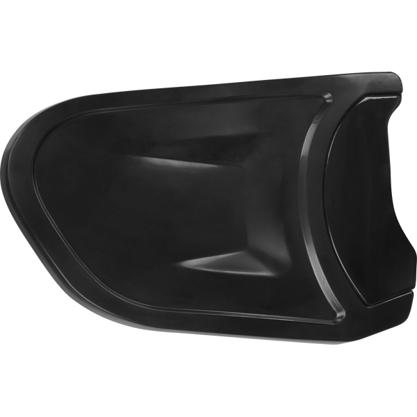 A black, contoured automotive part with a smooth matte finish and angular lines, resembling a Rawlings Batting Helmet Extension (Jaw Guard) REXT by Rawlings that provides enhanced facial coverage.