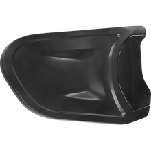 A black, contoured automotive part with a smooth matte finish and angular lines, resembling a Rawlings Batting Helmet Extension (Jaw Guard) REXT by Rawlings that provides enhanced facial coverage.