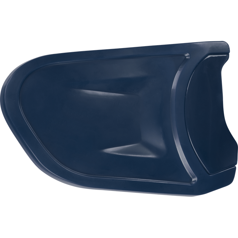 A dark blue Rawlings Batting Helmet Extension (Jaw Guard): REXT, featuring a contoured plastic design, is displayed against a plain white background.