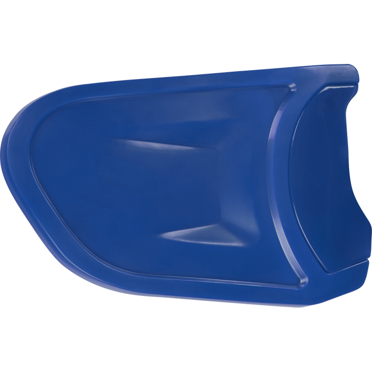 A large, smooth blue plastic slide section with curved edges, designed for playgrounds, offers facial coverage similar to the Rawlings REXT Batting Helmet Extension (Jaw Guard) by Rawlings for enhanced safety.