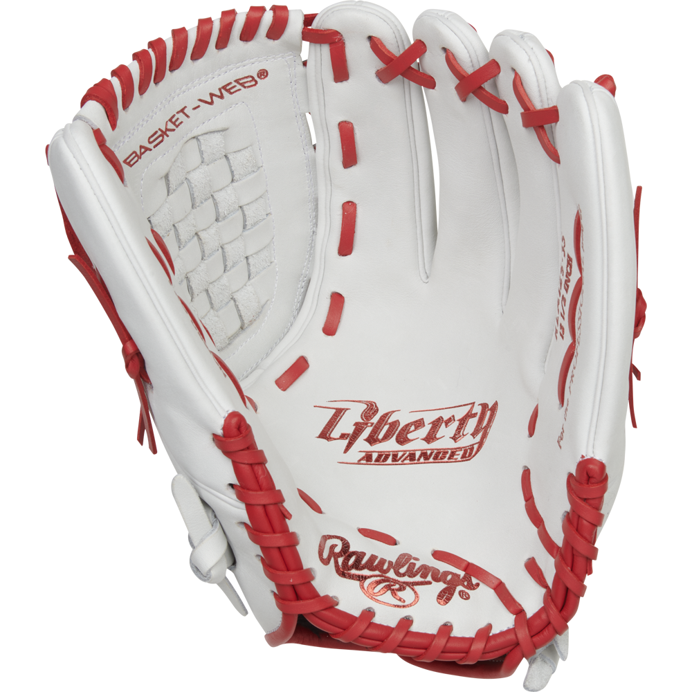 A close-up of the Rawlings Liberty Advanced 12.5" Fastpitch Glove (RLA125-3S).