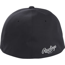 The Rawlings Gold Collection Black Flex Fit Hat (RSGLH-B) features a fitted black design with the white Rawlings logo and emblem on the lower right back—a stylish hat from Rawlings.