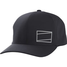 The Rawlings Gold Collection Black Flex Fit Hat (RSGLH-B) is a stylish fitted cap featuring a minimalist white geometric logo with overlapping rectangles on the front left panel.