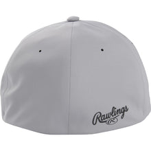 The Rawlings Gold Collection Gray Flex Fit Hat (RSGLH-G) is shown from the back, displaying the Rawlings logo and a small black R near the bottom edge—an ideal hat for any ball player.