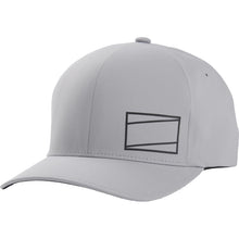 The Rawlings Gold Collection Gray Flex Fit Hat (RSGLH-G) by Rawlings features a light gray color and a minimalist black outlined rectangle with a diagonal line on the front left panel.