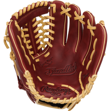 The Rawlings Sandlot 11.75" Baseball Glove (S1175MTS) features brown oiled leather with tan lacing, an open palm displaying the Sandlot label, and is designed for top comfort and performance.