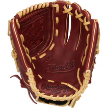 The Rawlings Sandlot 12" Baseball Glove (S1200BSH) features durable oiled leather in brown and tan, detailed stitching, open pocket, and Rawlings logos on the palm and thumb for a blend of style and performance.