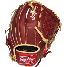 The Rawlings Sandlot 12" Baseball Glove (S1200BSH) is a brown glove with tan laces, a woven web pocket, and features the Rawlings logo on both the wrist strap and top.