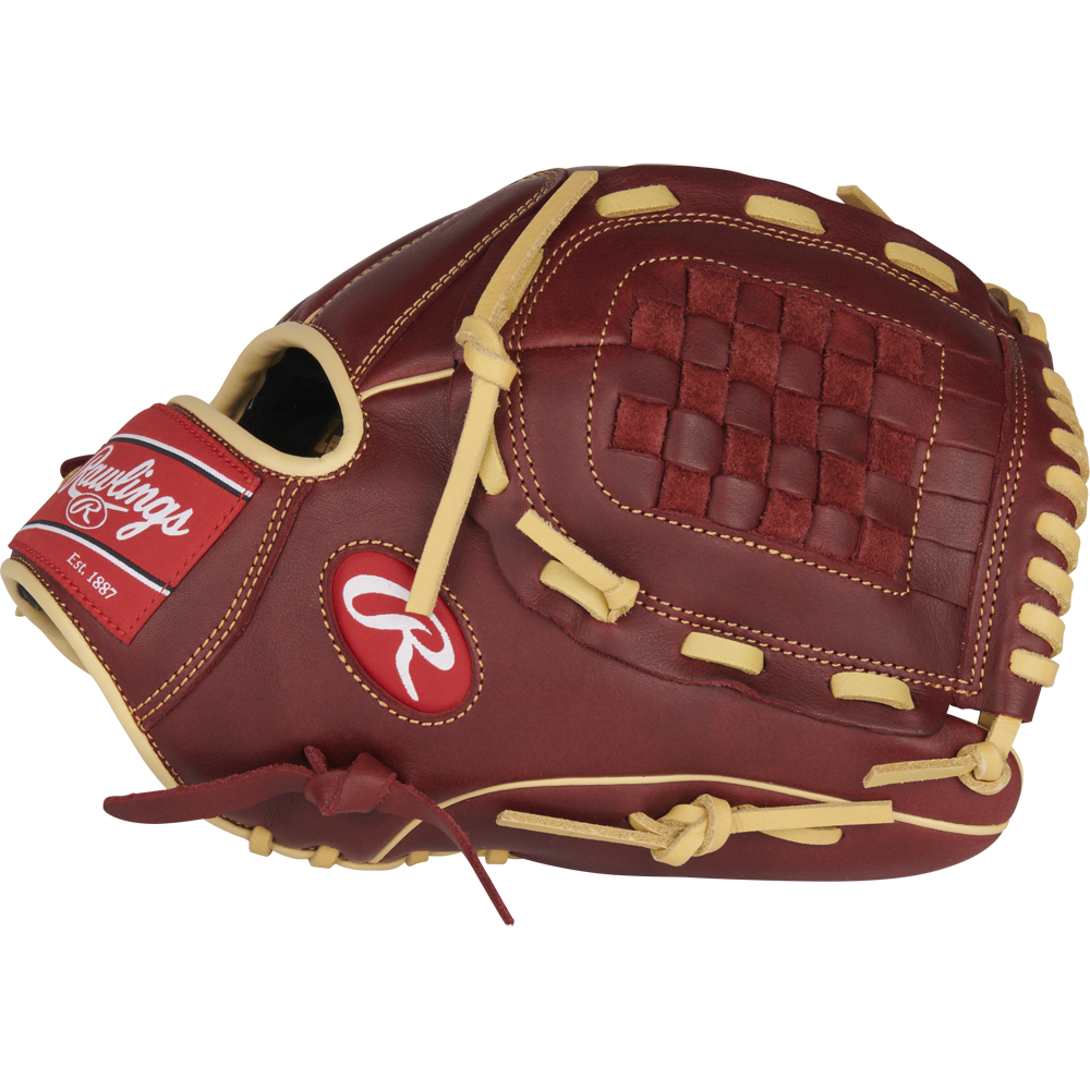 A close-up of the Rawlings Sandlot 12" Baseball Glove (S1200BSH), highlighting the quality craftsmanship and oiled leather that define Rawlings gloves.