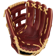 The Rawlings Sandlot 12.75" Baseball Glove (S1275HS) features a brown oiled leather design with cream lacing, visible branding, and an open palm with finger slots.