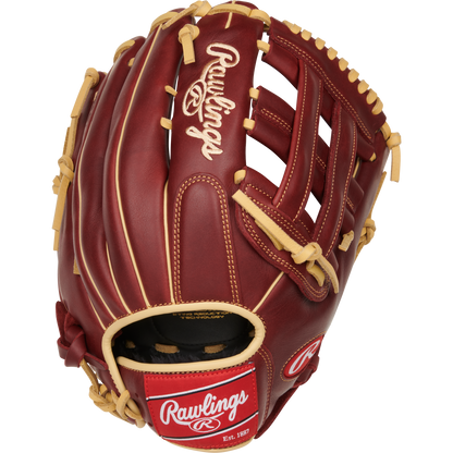 A Rawlings Sandlot 12.75" Baseball Glove (S1275HS) in brown oiled leather, featuring tan laces and white Rawlings branding on the glove and wrist patch, is displayed against a plain white background.