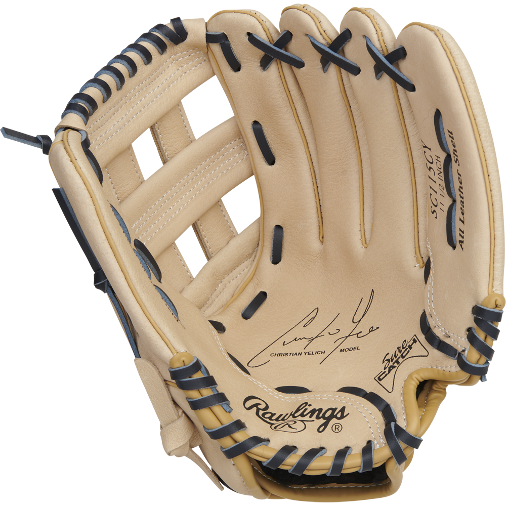 The Rawlings Sure Catch 11.5" Christian Yelich Youth Baseball Glove (SC115CY) is a youth glove featuring Christian Yelich's signature.