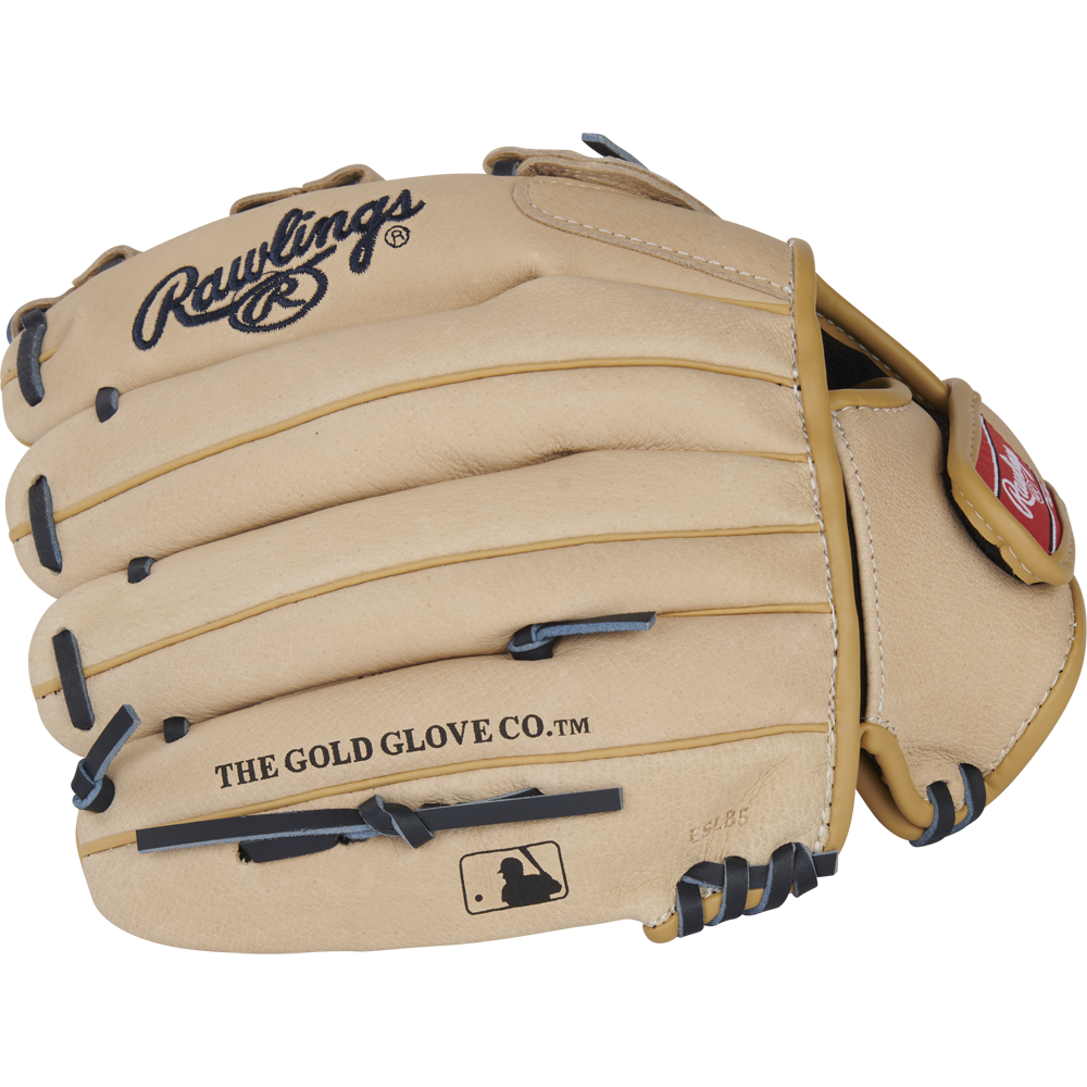 A Rawlings Sure Catch 11.5" Christian Yelich Youth Baseball Glove (SC115CY) in tan with black laces, Rawlings and THE GOLD GLOVE CO.™ logos, plus the MLB logo, is shown against a plain white background.