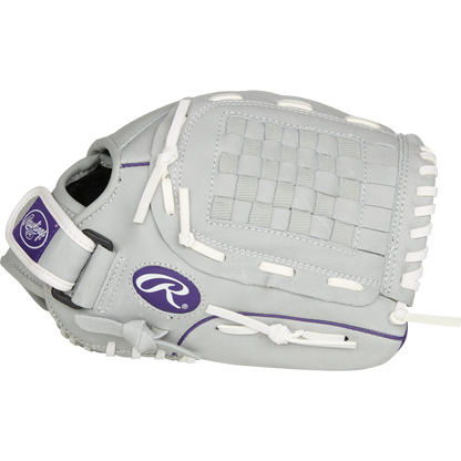 The Rawlings Sure Catch 12.5" Fastpitch Glove (SCSB125PU) is a youth softball glove featuring a bold Rawlings logo.