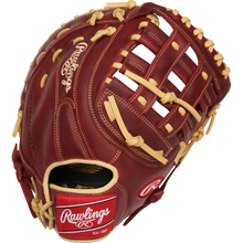 The Rawlings Sandlot 12.5" Baseball First Base Mitt (SFM18S) features cream laces, detailed stitching, and the Rawlings logo on the thumb and wrist strap, shown against a plain white background.