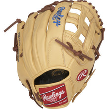 The Rawlings Select Pro Lite 11.5" Kris Bryant Baseball Glove (SPL115KB) features brown laces, blue and red Rawlings logos, The Gold Glove Co. stamped on the thumb, an open web design, and a red patch—perfect for youth players.