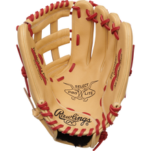 The Rawlings Select Pro Lite 12" Bryce Harper Baseball Glove (SPL120BHC) features tan leather, red lacing, signature detailing, and palm branding—designed for precision catches on the field.