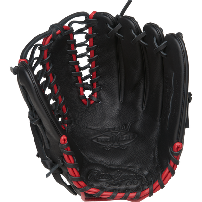 The Rawlings Select Pro Lite 12.25" Mike Trout Baseball Glove (SPL1225MT) features a black and red design with the Youth Pro Taper fit, ideal for young players who want high performance from their glove.