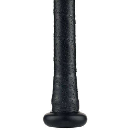 Close-up of the 2020 StringKing Metal Pro USA Slowpitch Softball Bat (SKMTLPRSP) handle, featuring a textured, dotted grip and rounded knob for better control and comfort—ideal for slowpitch softball players.