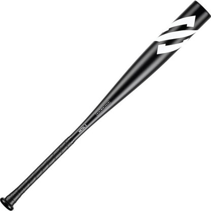 The 2022 StringKing Metal 2 (-3) BBCOR Baseball Bat by StringKing features a black premium alloy build, white logo, and extended barrel for optimal performance.