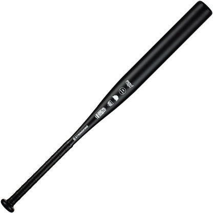 The 2022 StringKing Metal Pro (-10) Fastpitch Softball Bat (SKMTLPRFP10) by StringKing features a black aluminum alloy build, wrapped handle, white logos on the barrel, and balanced swing weight, shown against a white background.